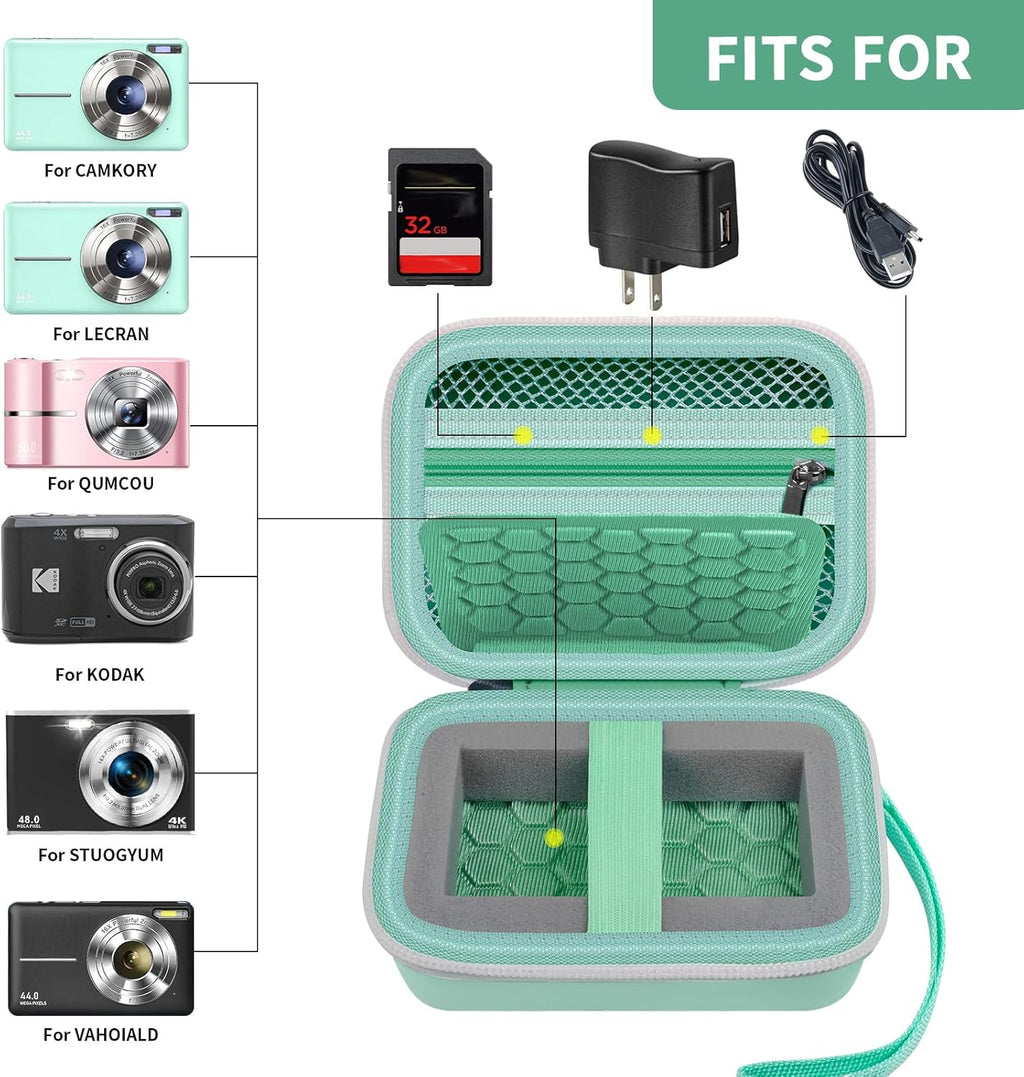 Carrying & Protective Case for Digital Camera, AbergBest 21 Mega Pixels 2.7" LCD Rechargeable HD/Kodak Pixpro/Canon PowerShot ELPH 180/190 / Sony DSCW800 / DSCW830 Cameras for Travel - Light Green