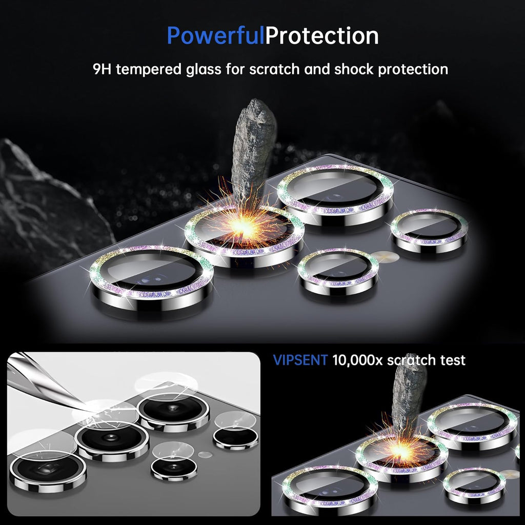 For Samsung Galaxy S23 Ultra Camera Lens Protector, Individual Lens Protector, Ultra HD 9H Tempered Glass Screen Protective Cover, Anti-scratch, Military Grade Drop Protection 2 Set. (Glitter Colorful, S23 Ultra)