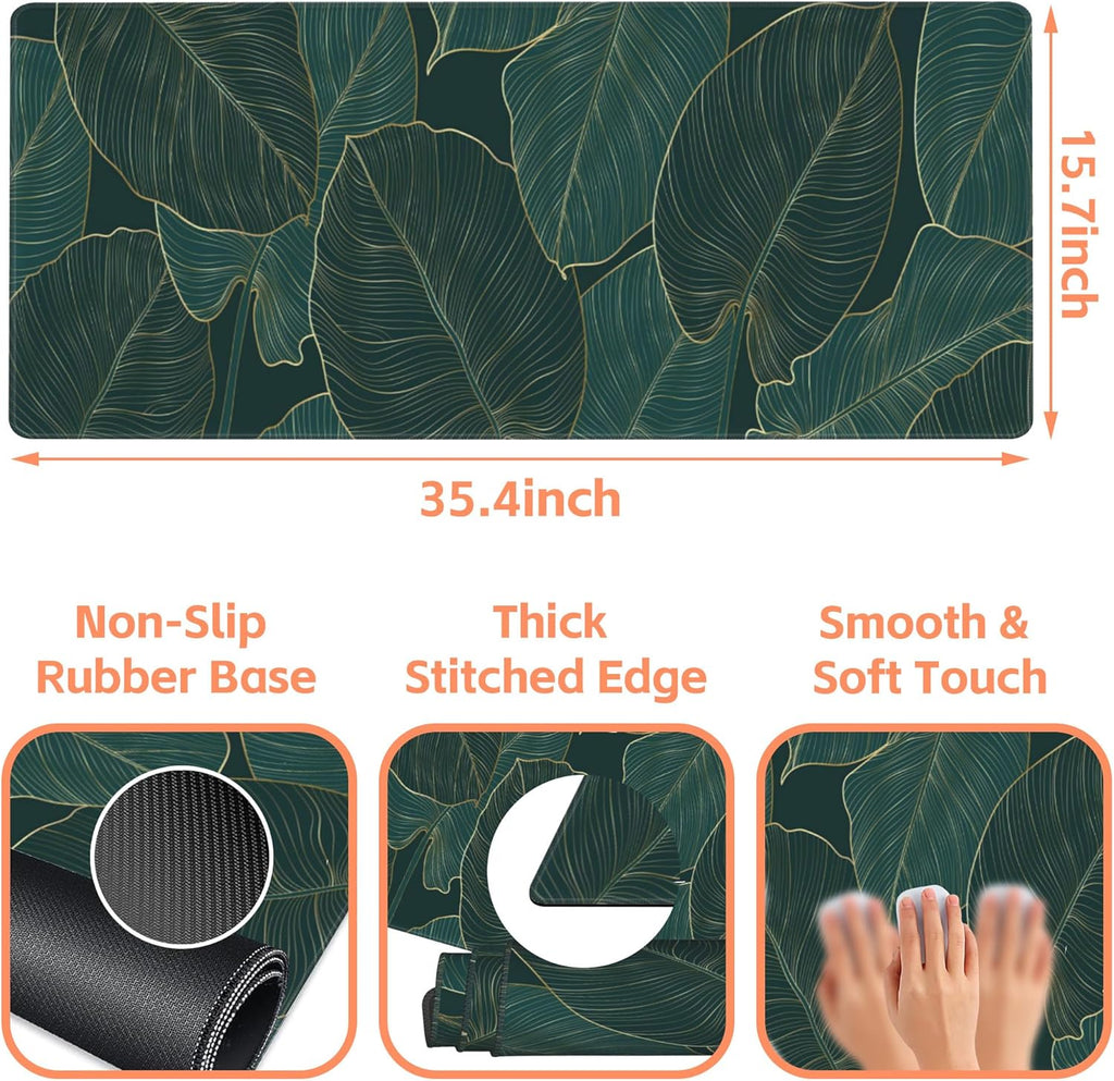 Mouse Pad Large Monstera Line Art Non-Slip Gaming Desk Mat with Stitched Edge Laptop Keyboard Desk Pad for Work Home Gaming (35.4 x 15.7 Inches)