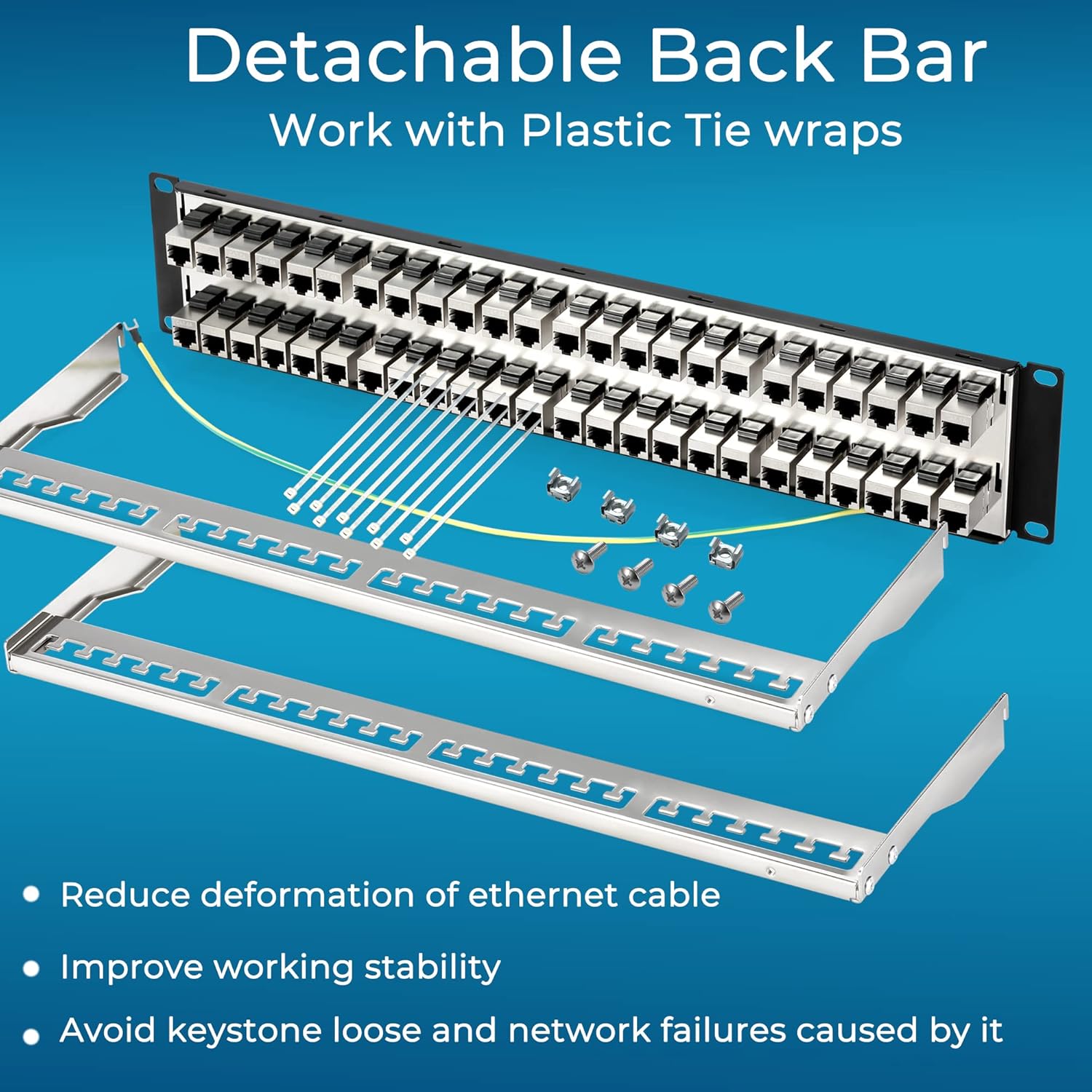 Rapink 48 Port Cat6A Patch Panel with Inline Keystone 10G Support, Shielded STP, 1U Network Patch Panel for Cat7, Cat6, Cat6A, Cat5e