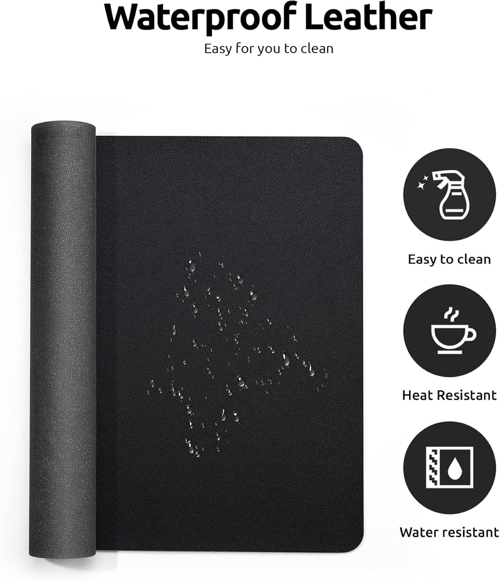 YSAGi Leather Office Desk Pad Protector, Large Mouse Pad, Non-Slip, PU Leather, Laptop Desk Blotter, Waterproof Writing Pad for Office and Home, Black, 23.6" x 13.8"