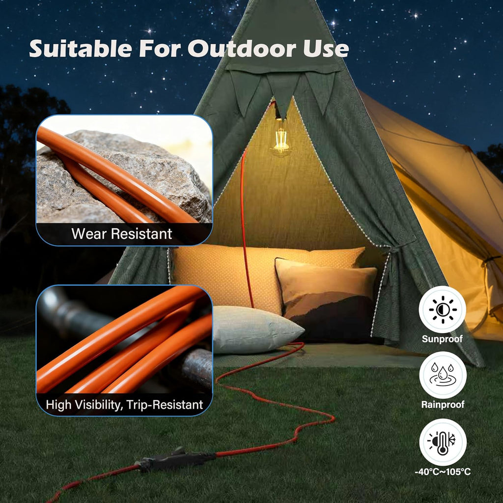 90 Degree 2 Prong Polarized Outdoor Power Extension Cord 100 FT, Angled Low-Profile Plug, 16 Gauge 125V SJTW Waterproof Long Cable for Home Office Lawnmower Garden Tools Lights, ETL+Ties-Bright Orange