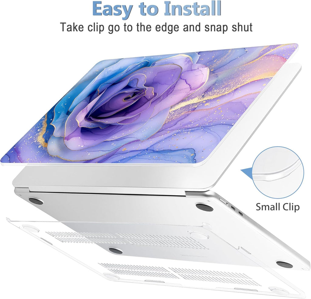 Mektron Compatible with M4 MacBook Air 15 inch Case 2025 A3241 2024 2023 M3 A3114 A2941 M2 Liquid Retina Display Touch ID, Plastic Hard Case & Keyboard Skin & Screen Protector - Rose Marble