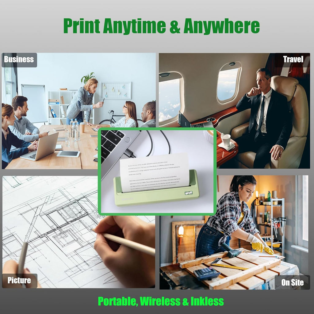 Rongta Inkless Portable Printer for Travel, Wireless Thermal Printer Support 8.5 x 11 inch A4/ US Letter, Bluetooth Compatible with Android/iOS Smartphone for Home Use (Green)