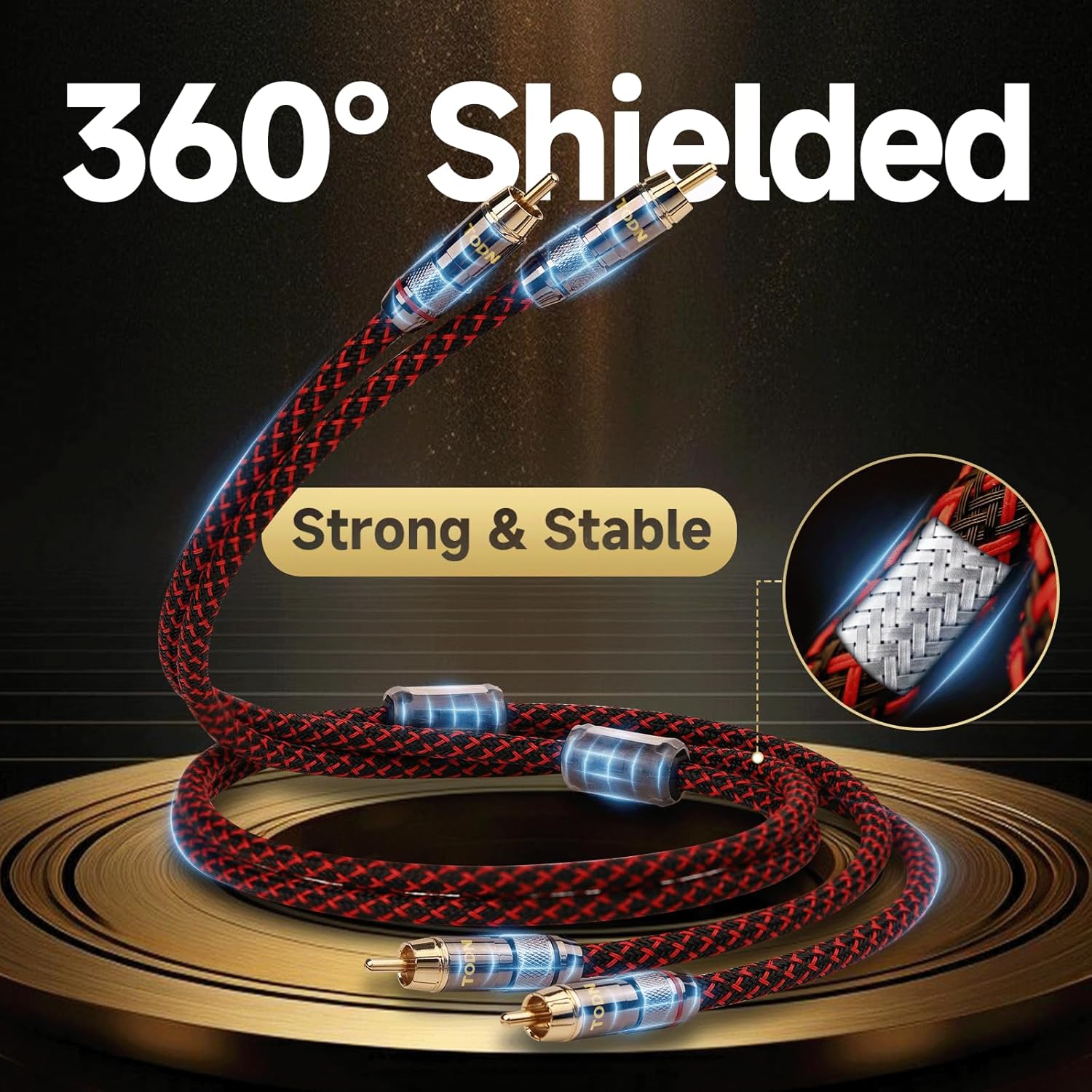 TODN Shielded RCA Audio Cables Audiophile 2Male to 2Male OFC RCA Stereo Cable for Car Audio, HiFi Systems (9.8ft/3m, 1 Pair)