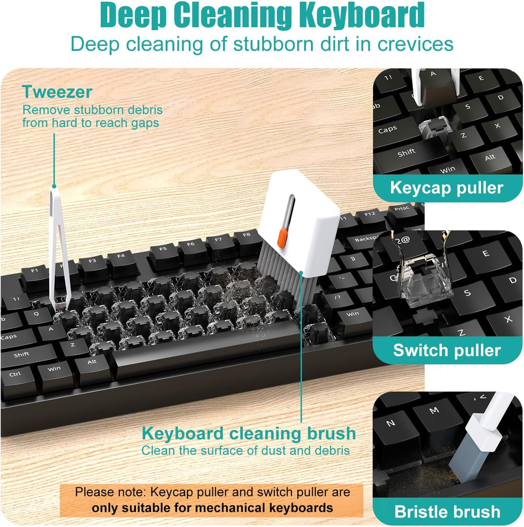 VICHYIE Keyboard Cleaning Kit with Brush, Computer Laptop Cleaner Kit, Phone Cleaning Tool, Multi-Function Cleaner Kit for Earbuds, Cellphones, PC, Screens, Camera Lens, Electronics Devices (White)