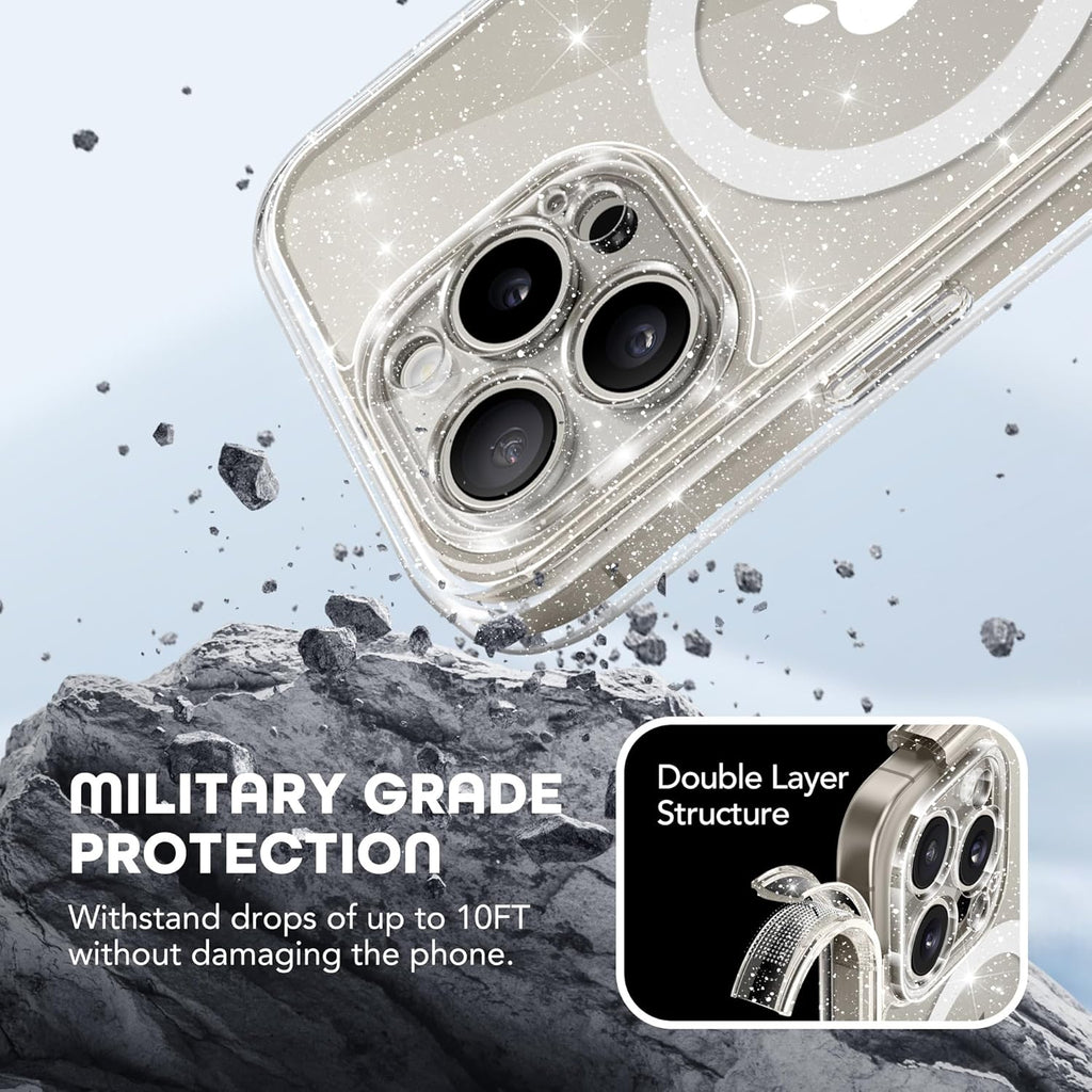 Magnetic for iPhone 15 Pro Max Case, Compatible with MagSafe, Built-in Privacy Screen Protector and Camera Protection, Anti Spy Full Body Dustproof Shockproof Hard Phone Case 6.7", Shiny Clear
