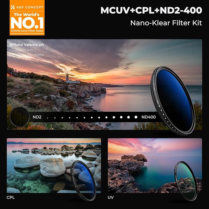 K&F Concept 77mm UV/CPL/ND2-400 Lens Filters Kit-18 Multi-Layer Coatings - Image 2