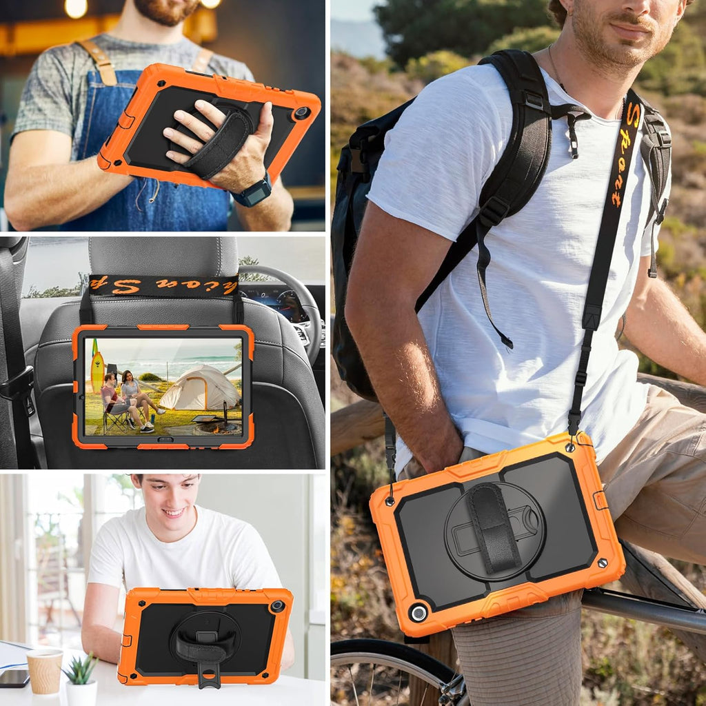 HXCASEAC Case for Samsung Galaxy Tab A9+/ A9 Plus 11 Inch, Protective with Screen Protector/Hand Strap/Pen Holder, Sturdy Shockproof Galaxy A9 Plus Tablet Case 2023 SM-X210/X216/X218 - Orange