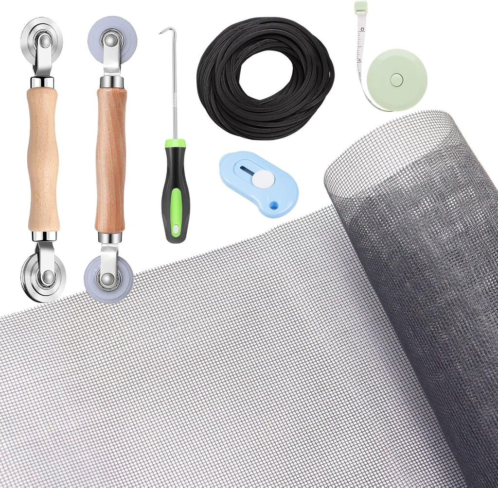 Windows Screen and Screen Door Repair Kit - 48"x118" Fiberglass Mesh Gray with Rolling Tool/Hook/Ruler/Cutter/Spline - Window Screen & Sliding Screen Door Replacement for Windows, TOOLTRIZ