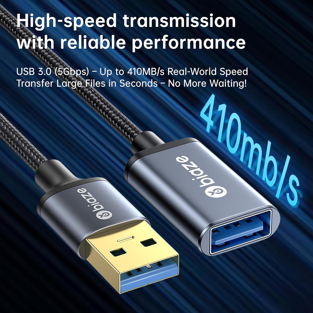 USB Extension Cable USB 3.0 Extension Cord Type A Male to Female Cord Nylon Braided High Data Transfer Compatible with USB Keyboard, Mouse, Flash Drive(10ft)