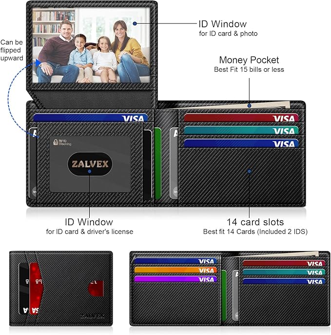 Wallet for Men Slim RFID Blocking Leather Credit Card Holder Wallet for 14 Cards - Image 2