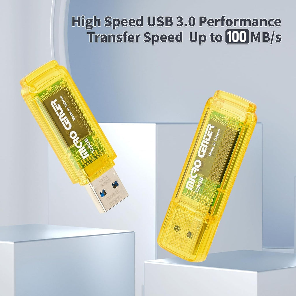 INLAND Micro Center SuperSpeed 128GB 5-Pack Ultra Flash Drive USB 3.0/USB 3.1 Gen1 Memory Stick with Keychain Thumb Drive Photo Stick Jump Drive