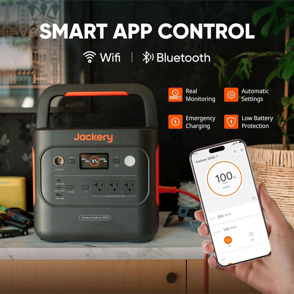 Jackery Explorer 2000 v2 Portable Power Station with Car Charging Cable, 2042Wh LiFePO4 Battery, 2200W Solar Generator, USB-C PD 100W Fast Charging for Camping, Home Use(Solar Panel Optional)