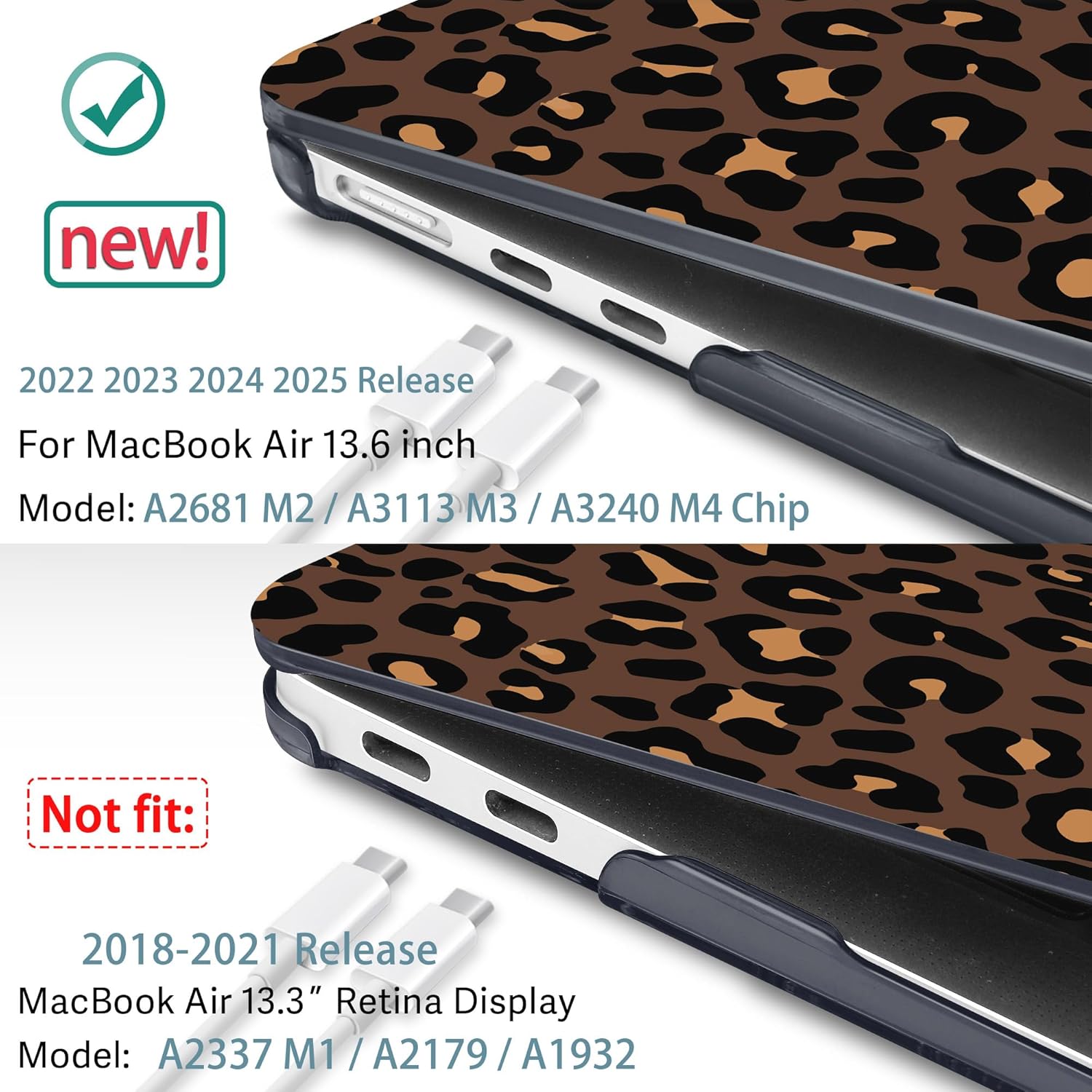 May Chen for MacBook Air 13.6 Inch Case 2025/2024/2023/2022 Release (Model A2681 A3113 A3240, M2 M3 M4 Chip) – Hard Shell Laptop Cover with Keyboard Cover & Screen Protector， Cherry & Leopard