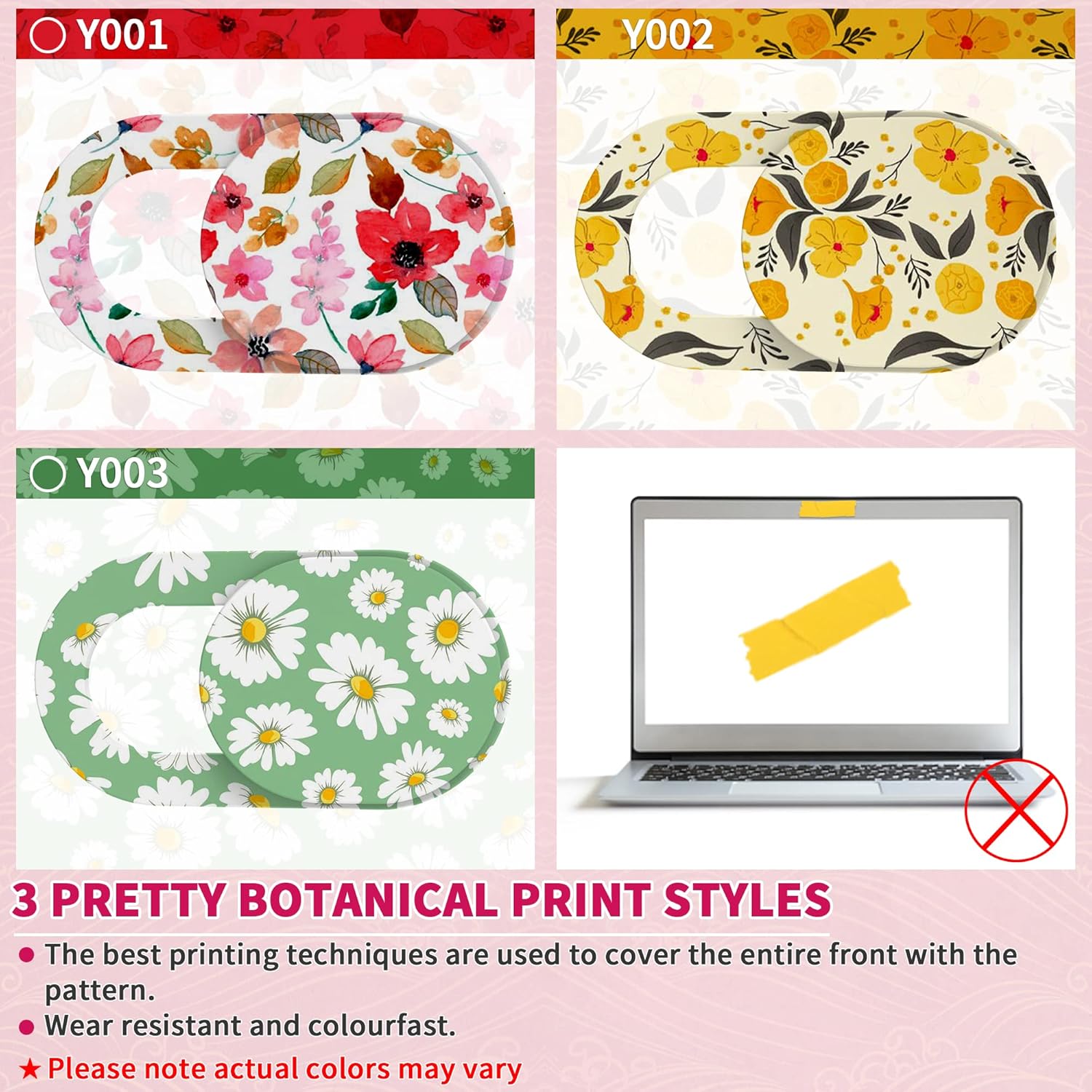Laptop Camera Cover Slide Cute, Ultra Thin Webcam Cover for iPhone iPad MacBook Pro Computer iMac Cell Phone PC Accessories, Camera Blocker Slider, Great for Privacy - Flowers (3*Flowes)