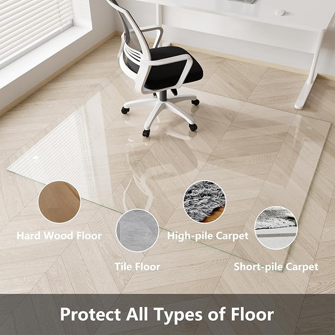 Koonmi Chair Mat for Carpet, Tempered Glass 46"x55" Office Chair Mat, Glass - Image 4