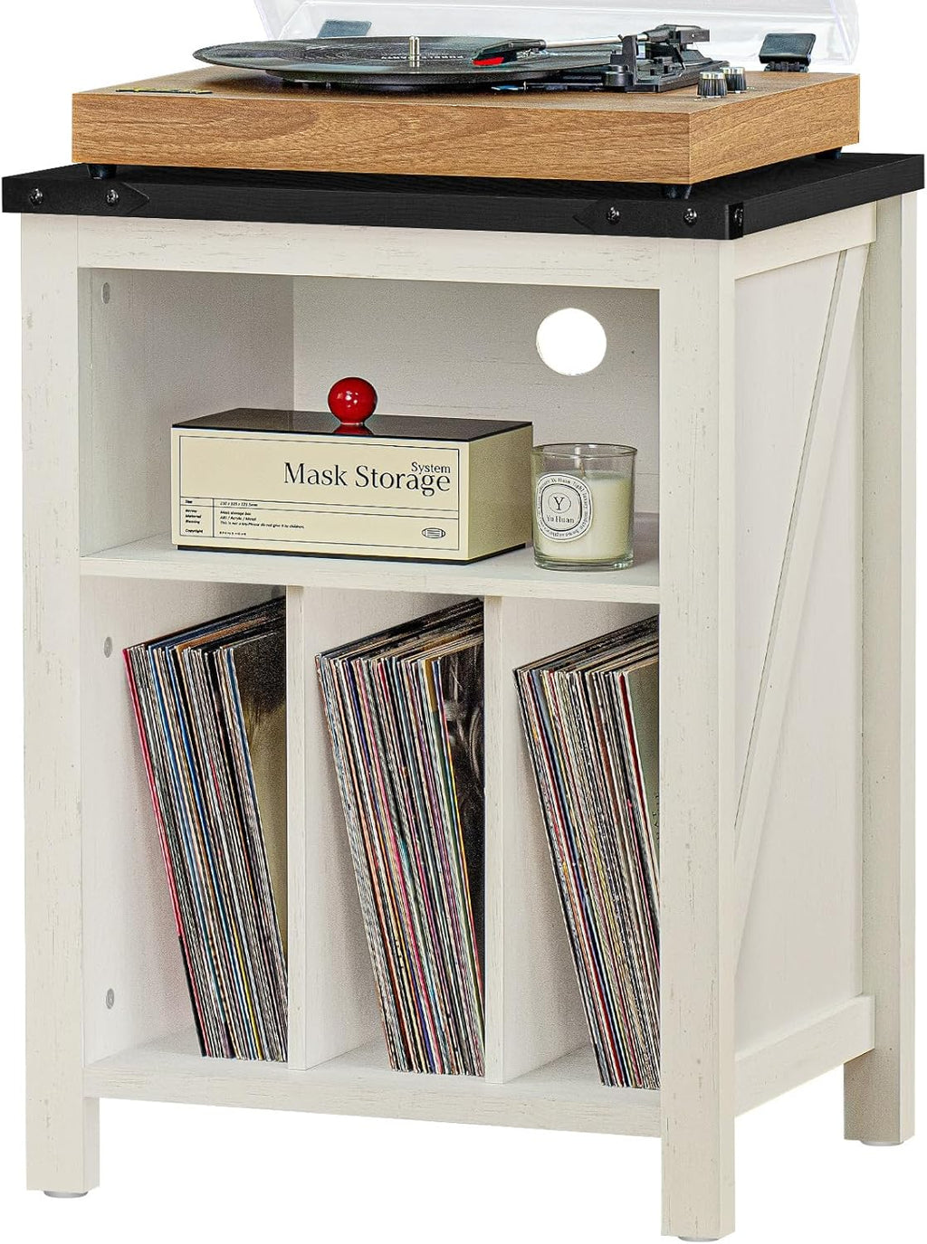 Record Player Stand with Vinyl Record Storage,White Record Player Table Holds up to 160 Albums,Large Wood Turntable Stand Cabinet Dispaly Shelf for Living Room,Bedroom,Office