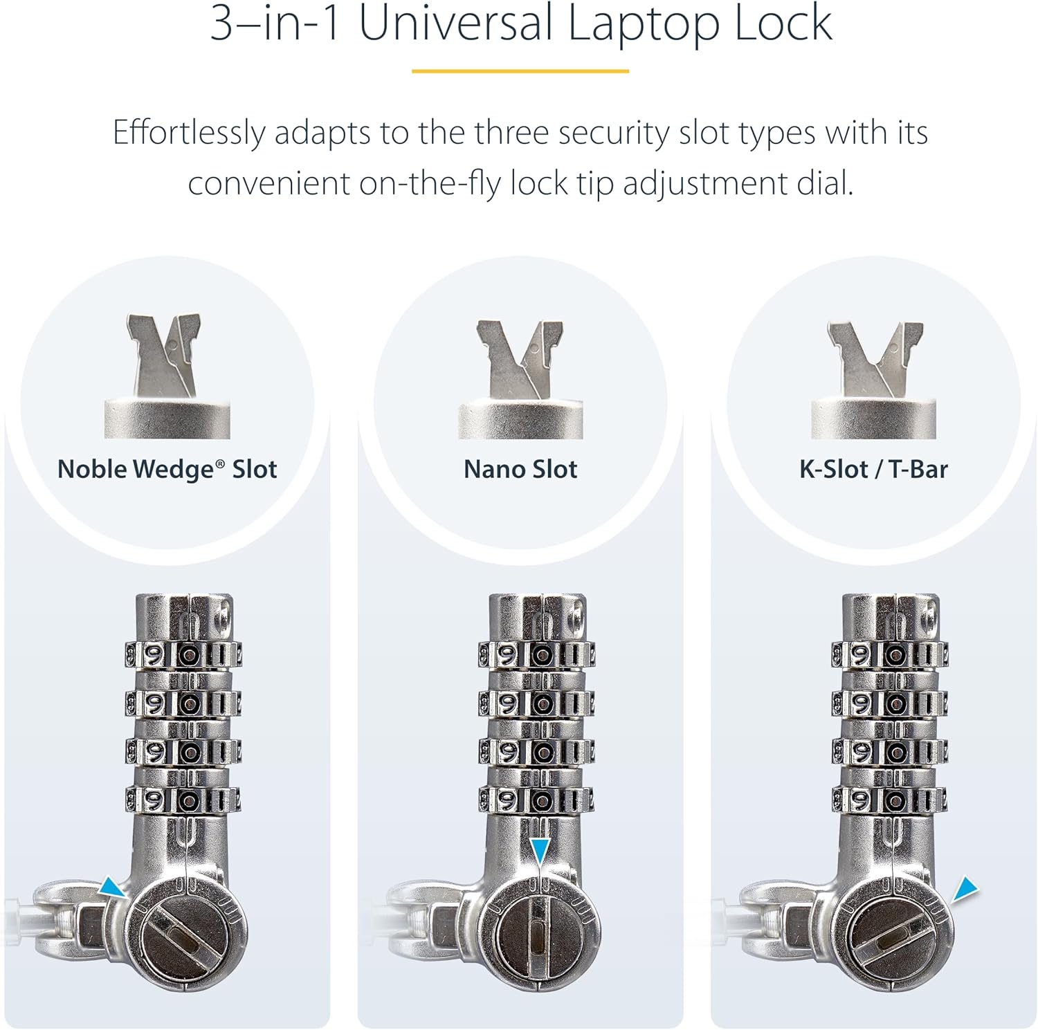 StarTech.com Universal Laptop Lock 6.6ft (2m), Security Cable for Notebooks Compatible with Noble Wedge/Nano/K-Slot, Keyless Combination Locking Cable, Cut-Resistant Cable, TAA (UNIVC4D-LAPTOP-LOCK)