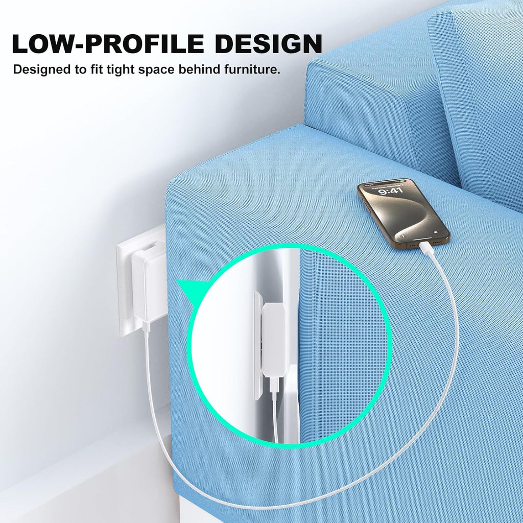Flat USB Wall Charger, Excgood 40W 4Port USB and USB C Fast Charging Block PD+QC Foldable Wall Plug Power Adapter Multiports for iPhone 16 15 14 13 iPad Galaxy S24 A54 Android Watch Earbuds-3Pack