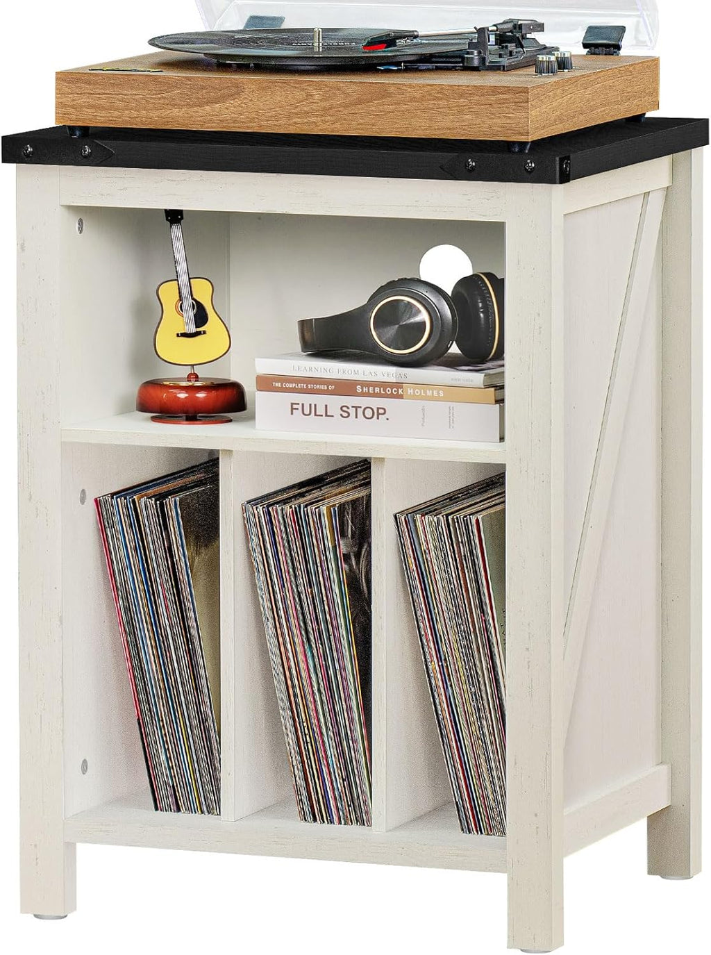 Record Player Stand with Vinyl Record Storage Holds up to 160 Albums,Large Wood Record Player Table，White Turntable Stand Cabinet Dispaly Shelf for Living Room,Bedroom,Office