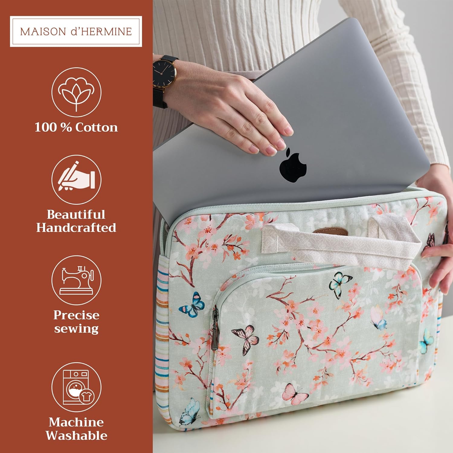 Maison d'Hermine Laptop bag with front pocket Stain and water repellent Cotton canvas