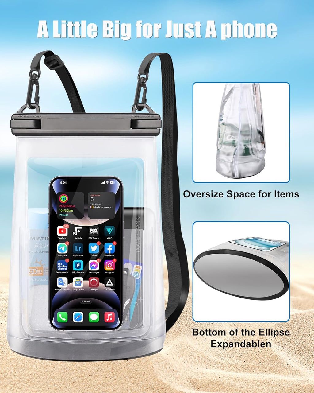 2L Waterproof Phone Pouch for iPhone 16 15 14 11 Pro Max & Galaxy S24 S21 - Floating Large Capacity Dry Bag Stores Sunscreen, Sunglasses - Oversized Waterproof Bag for Beach, Swimming, Kayaking