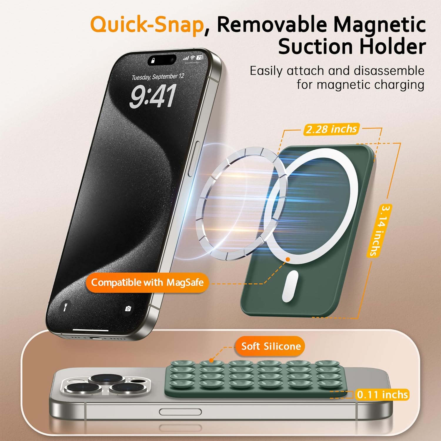 GONEZ Magnetic Suction Cup Phone Mount for MagSafe Case, Removable Silicone Sticky Grip for iPhone 12/13/14/15/16, Hands-Free Selfies and Videos for TikTok & Instagram Influencer/Creator, Army Green