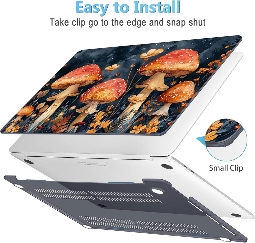 Mektron for MacBook Pro 13-inch Case 2022 2021 2020 Release A2338 M2 M1 A2289 A2251, Printed Plastic Hard Shell Cover for New MacBook Pro 13.3-inch Touch Bar Fits Touch ID，Mushrooms