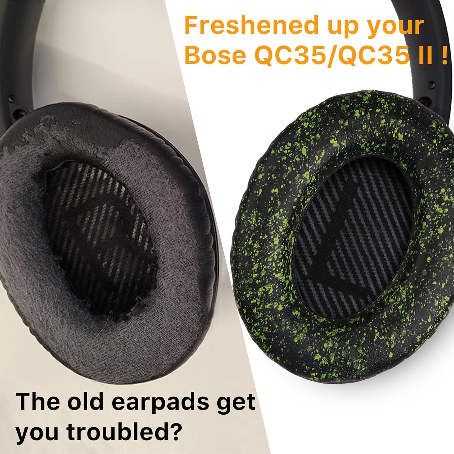 Replacement Ear Pads for Bose QuietComfort 35 (QC35) & Quiet Comfort 35 II (QC 35 ii) Headphones, EarPads Cushions with Noise Isolation Memory Foam, Softer Protein Leather, Added Thickness