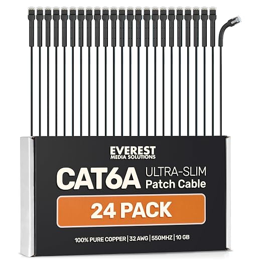 Everest Ultra Slim Cat6a Ethernet Patch Cables 1.5ft Black by EverestMediaSolutions