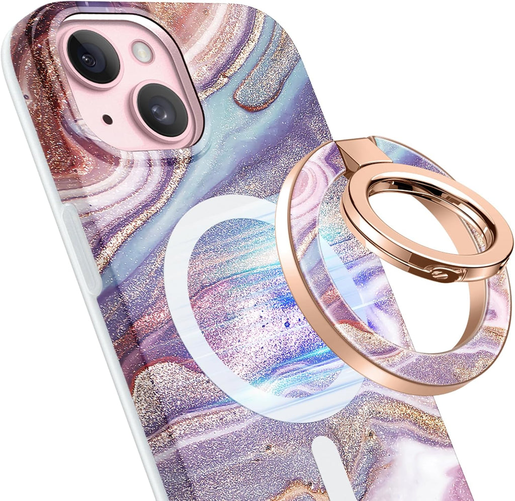 GVIEWIN Magnetic Phone Ring Holder, Compatible with MagSafe Phone Grip with Adjustable Stand, Magnet Phone Ring Kickstand for iPhone 16 Pro Max/Plus/15/14/13/12 Series/Other Phones (Flowing Sakura)