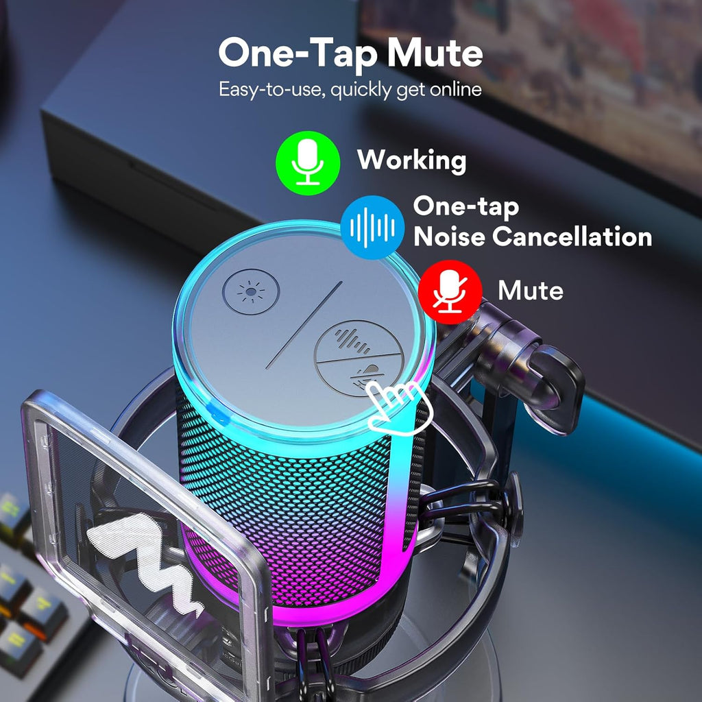 MAONO Gaming USB Microphone for PC with Noise Cancellation, Computer RGB Condenser Mic for Streaming Discord Twitch YouTube Podcast Online Chat PS4 PS5, GamerWave DGM20
