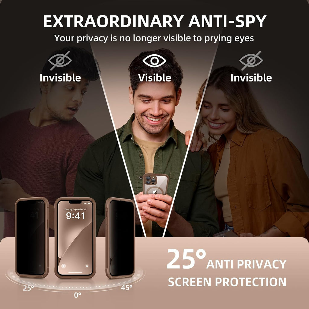 BERFY Magnetic for iPhone 13 Pro Max Case, Compatible with MagSafe, Built-in Privacy Screen Protector and Upgraded Camera Protection, Anti-Spy Full Body Shockproof Phone Case for 13 Pro Max 6.7",Brown