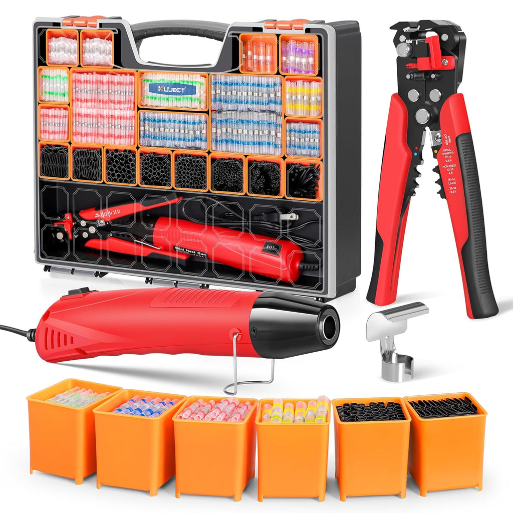 Ultimate All-in-One Heat Shrink Solder Seal Wire Connectors Kit – Wire Striper, Heat Gun, Kuject 2000PCS Waterproof Solder Stick Butt Connectors, Electrical Wiring Connector Kit for Marine Automotive