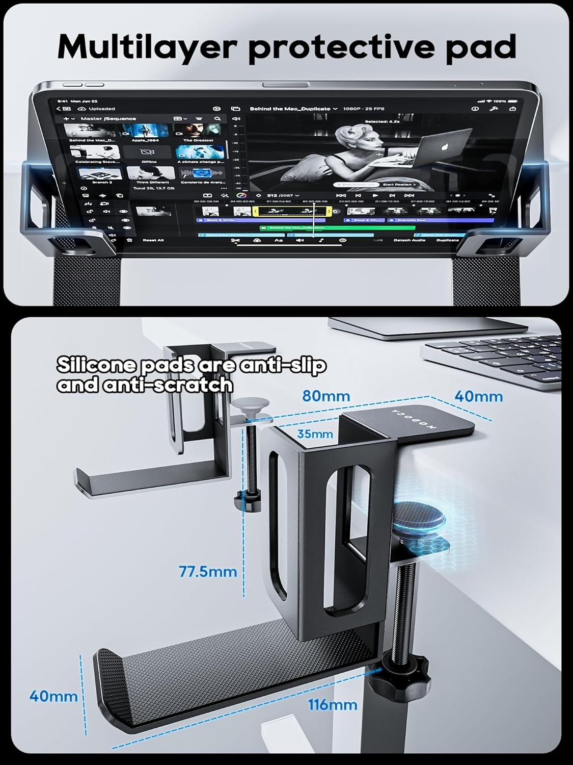 NODOCA Vertical Laptop Stand, MacBook/PC Stand with Headphone Holder, Desk Side Storage Rack for MacBook/Surface/Samsung/HP/Dell/Chrome Book - Black