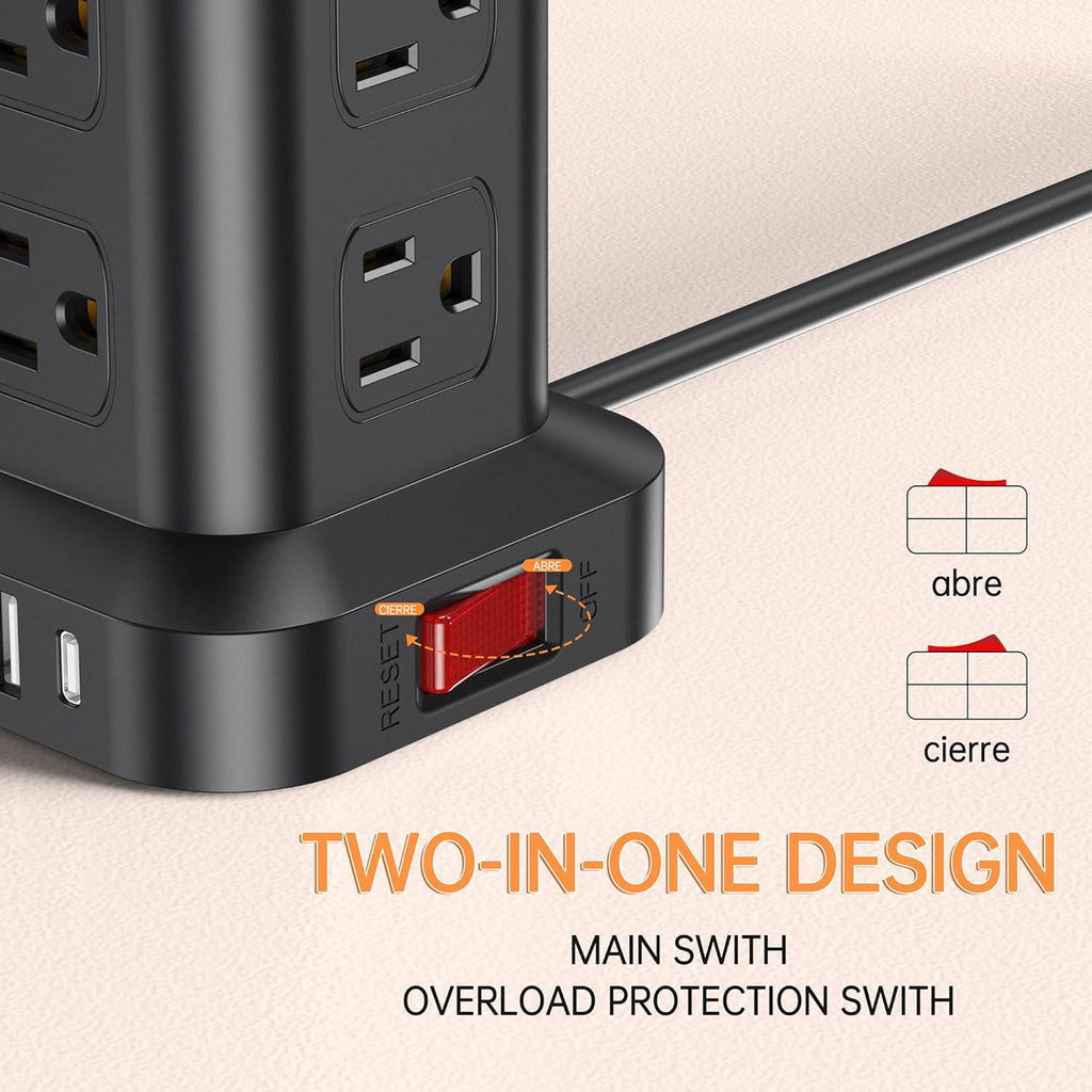 PD 20W USB C Surge Protector, Mini Power Strip Tower Travel 12 AC 4 USB Power Strip with USB Ports 6.5FT Overload Protection for Home Office