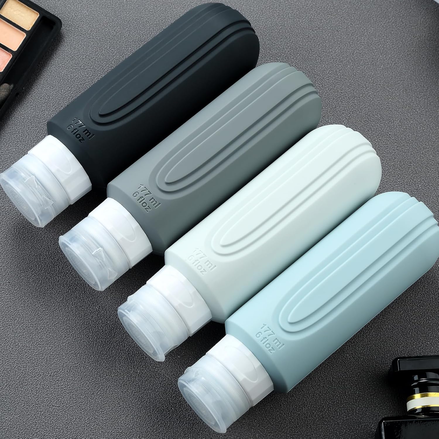 Travel Bottles for Toiletries, Large 6oz Oversize Containers, BPA Free Leak Proof Tubs Refillable Liquid Traveler Accessories with Toiletry Bag for Cometic Shampoo and Lotion Soap (4 Pack)