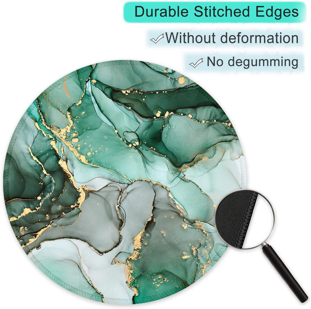 ITNRSIIET Round Mouse Pad with Stitched Edge Premium-Textured Waterproof Non-Slip Rubber Base Desktop Protection Mat Diameter 8.7 inches, Green Marble Texture