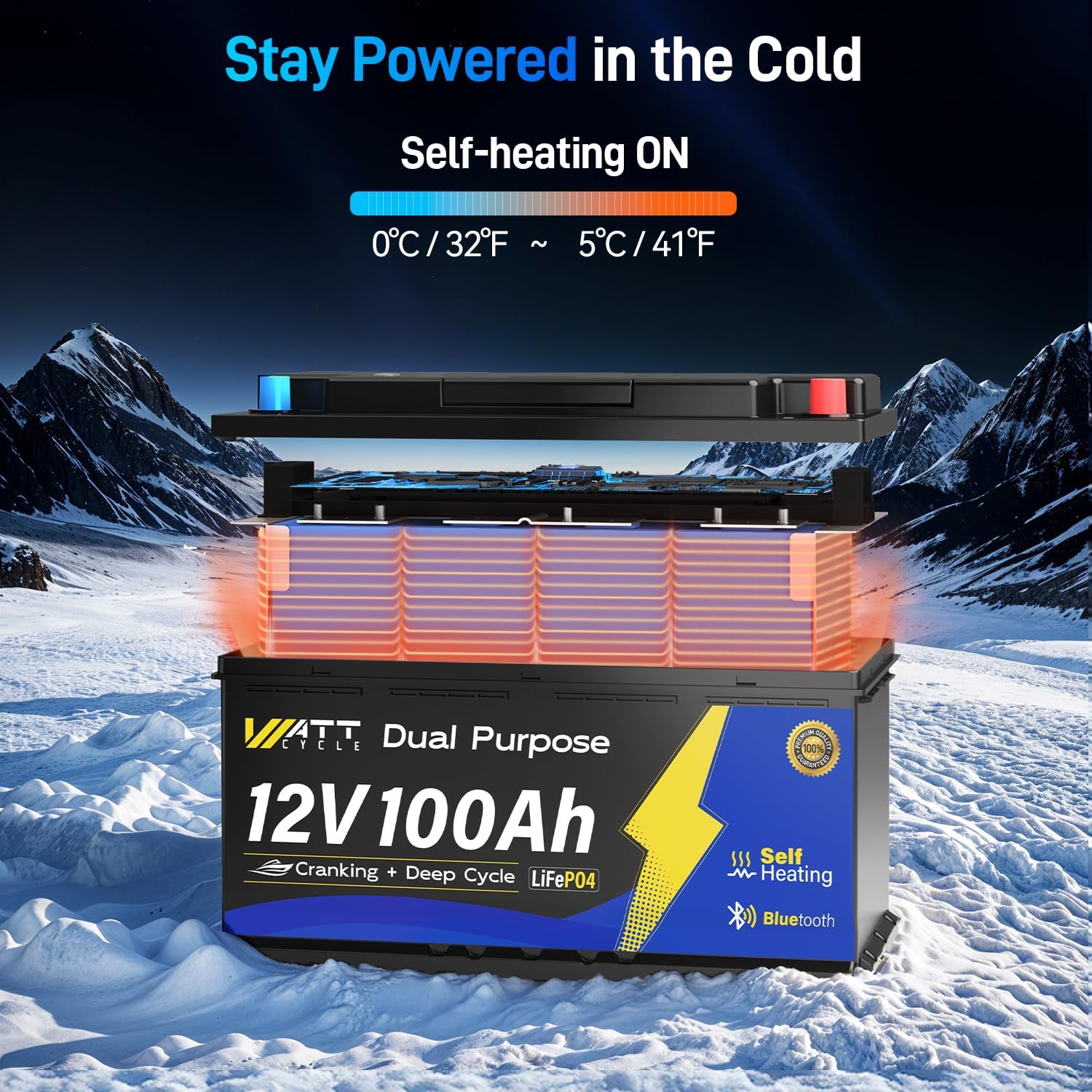 12V 100Ah Bluetooth LiFePO4 Battery, [Cranking &Deep Cycle] Lithium Battery with Self-Heating, Built-in 200A BMS, Perfect for Trolling Motor, RV, Marine, Boat(4 Pack)