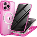 Magnetic for iPhone 15 Pro Case, Compatible with MagSafe, Built-in Privacy Screen Protector and Camera Protection, Anti Spy Full Body Dustproof Shockproof Hard Phone Case 6.1", Bright Pink