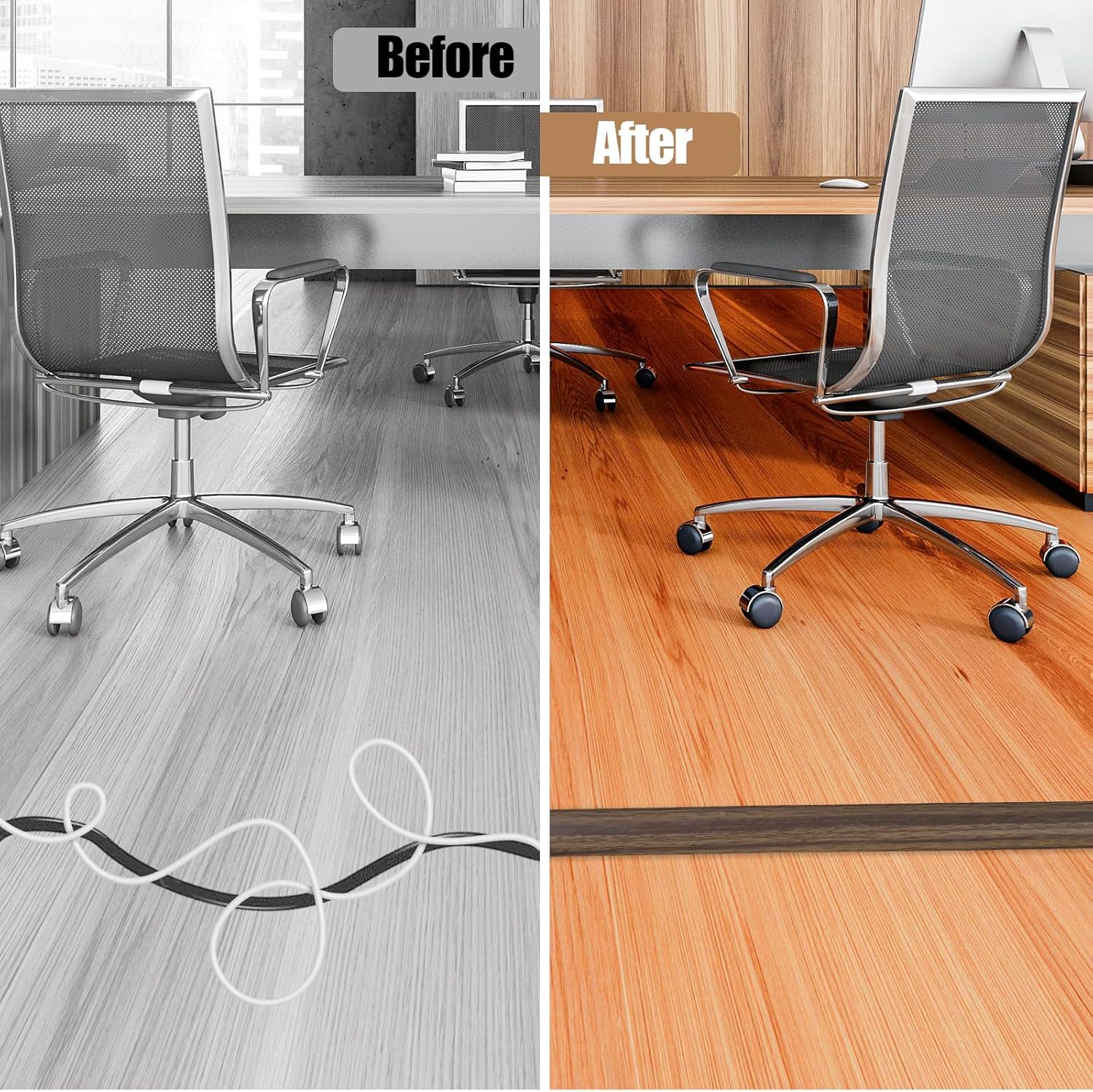 Floor Cord Cover Self Adhesive Cord Hider,10FT Cable Management, Extension Strip Protector for Wires, Prevent Cable Trips for Offices, Gyms, Exhibitions Cavity:0.3"(W) x 0.28"(H) Wood Walnut