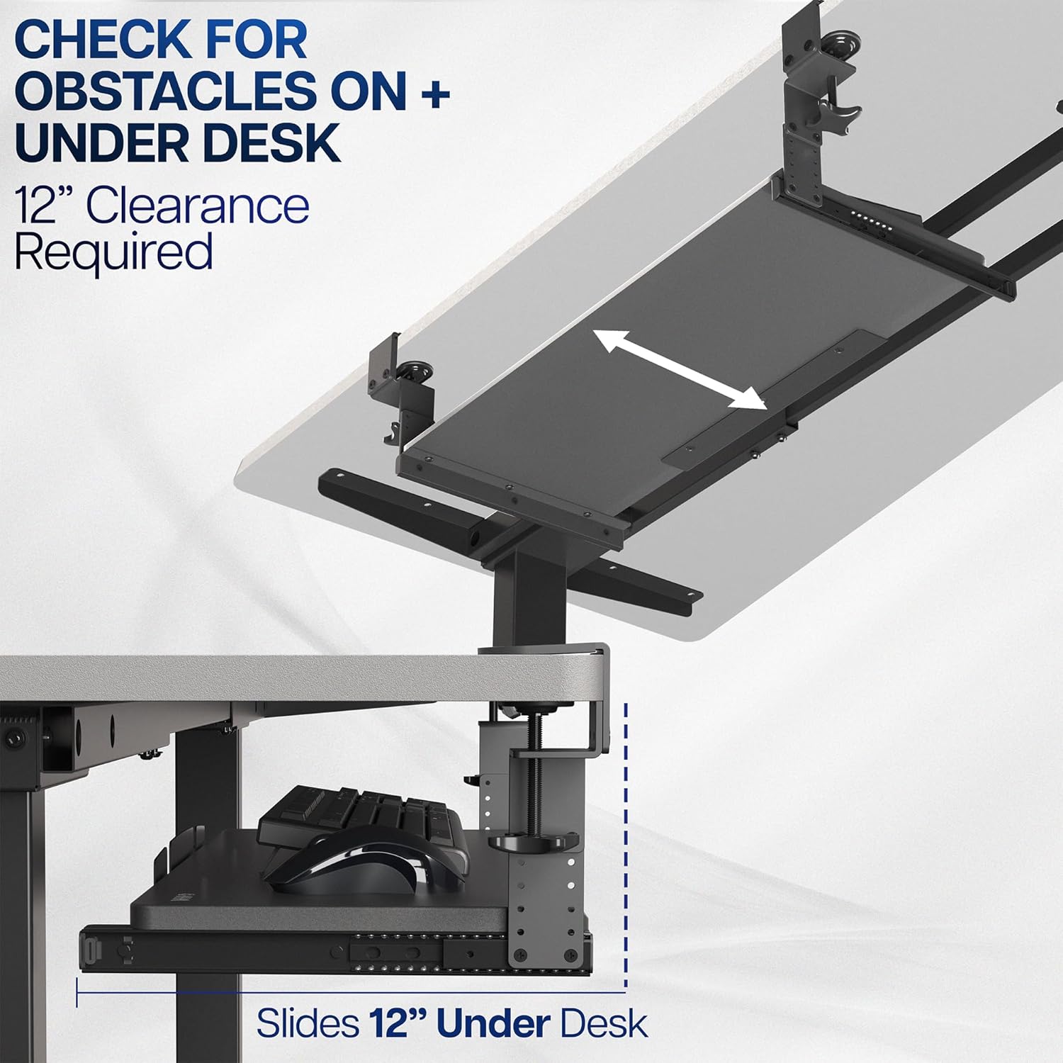 VIVO Large Height Adjustable Under Desk Keyboard Tray, C-clamp Mount System, 27(33 Including Clamps) x 11 inch Slide-Out Platform Computer Drawer for Typing, Black, MOUNT-KB05HB