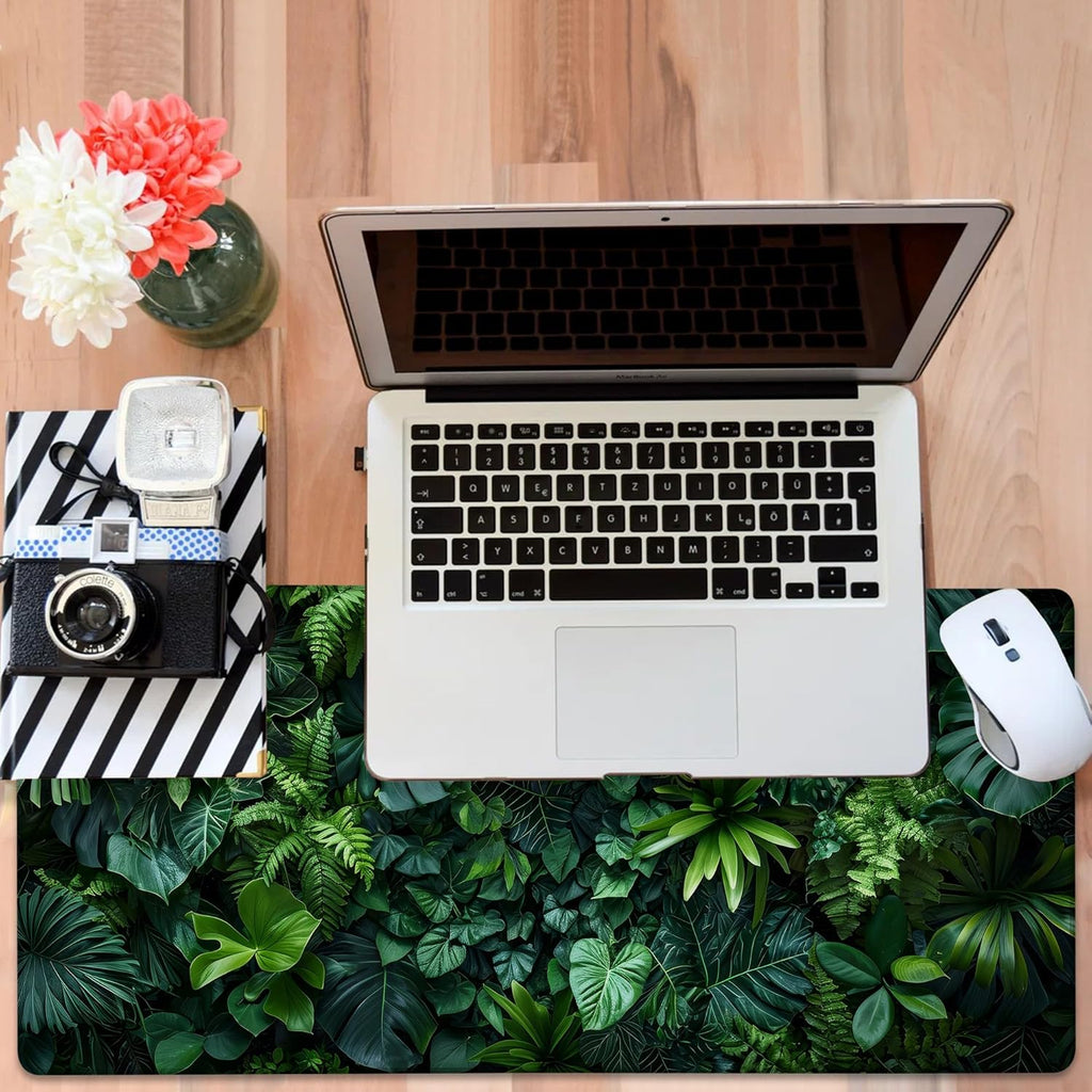 Large Mouse Pad Monstera Leaf Gaming Desk Pad Computer Keyboard Non-Slip Waterproof Mouse Mat with Rubber Base and Stitched Edges Entertainment Office Writing Desk Mat 35.4 x 15.7 Inches