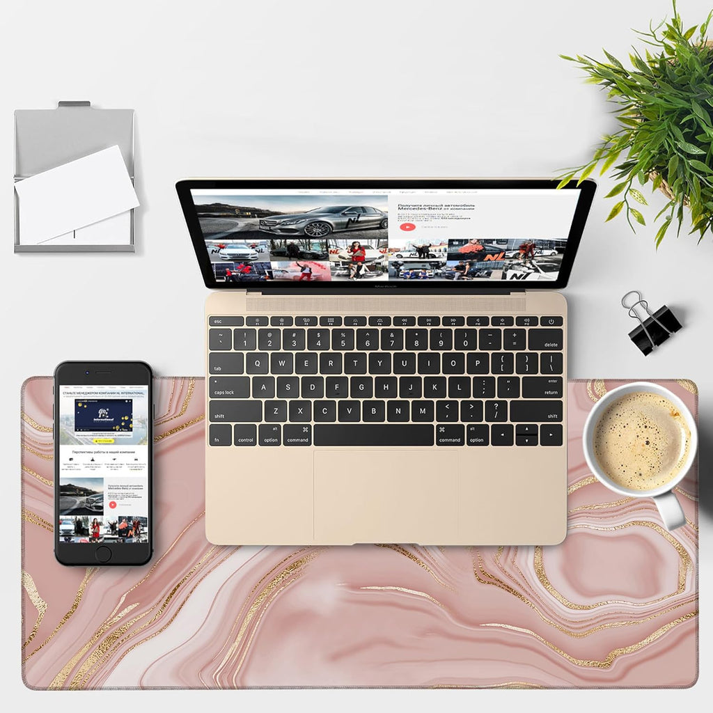 Liquid Marble Gaming Mouse Pad 3mm Thick Stitched Edge Waterproof Non-Slip Large Computer Keyboard Mouse Mat,Suitable for Office Entertainment Decorative Desk Pad 35.4 x 15.7 Inches