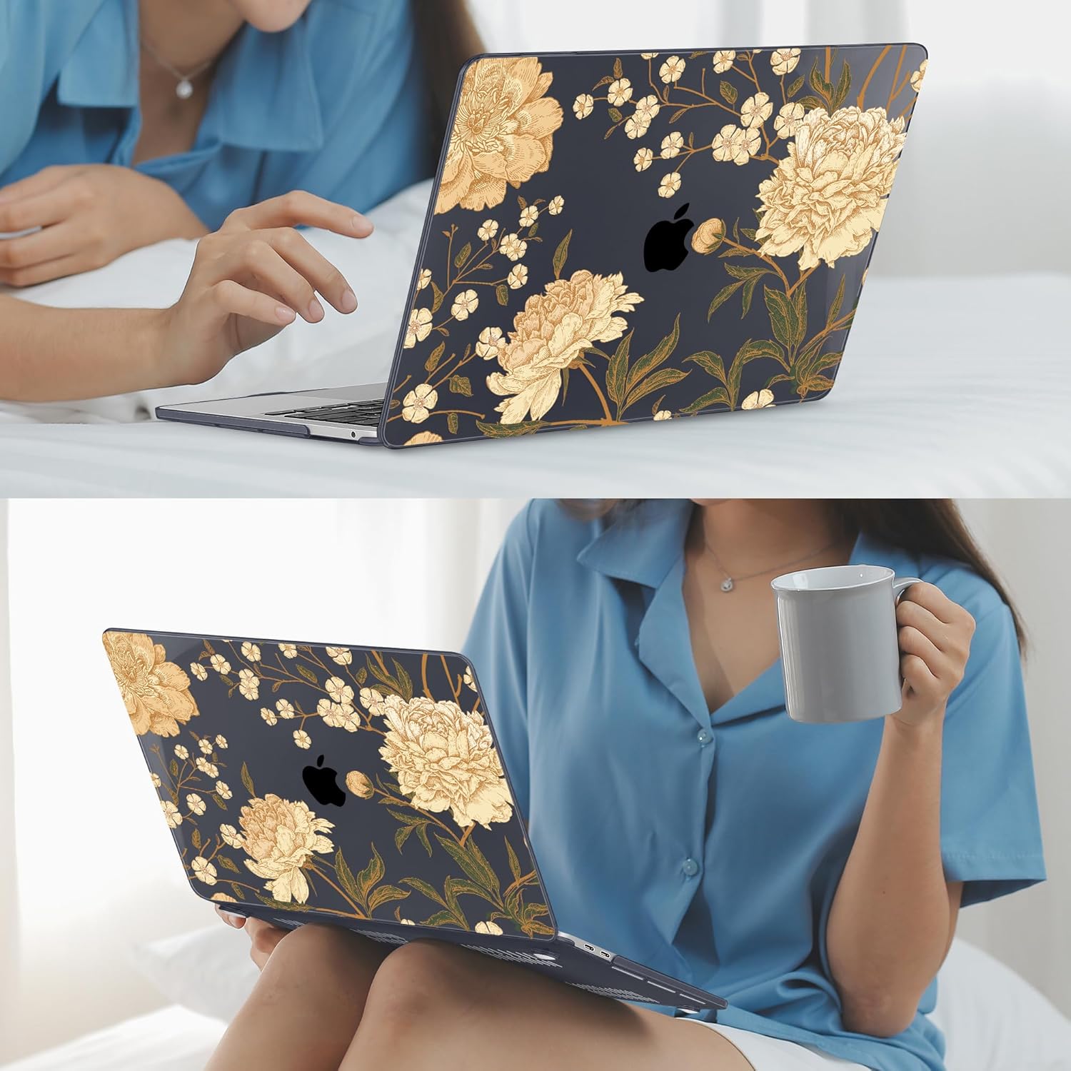 Mektron for MacBook Air 13 Case A1466/A1369 (2010-2017 Release), Snap-on Plastic Hard Shell Cover for MacBook Air 13.3 inch with Keyboard Cover, Peony Flowers C186