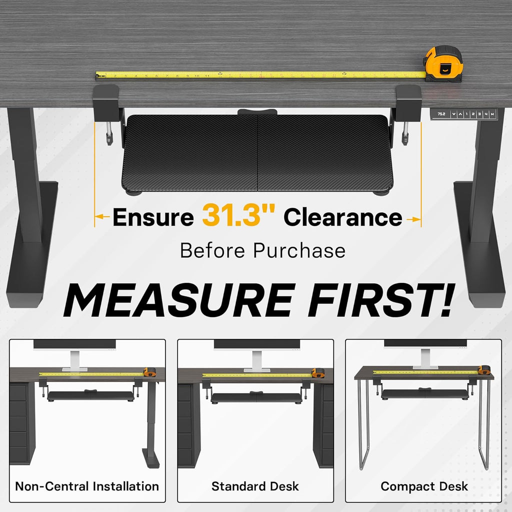 BONTEC KMT01 Under Desk Keyboard Tray, Pull-Out Keyboard & Mouse Platform with C-Clamp, 25.6 x 11.8 in Space-Saving Ergonomic Slide-Out Drawer, Black Carbon Fiber