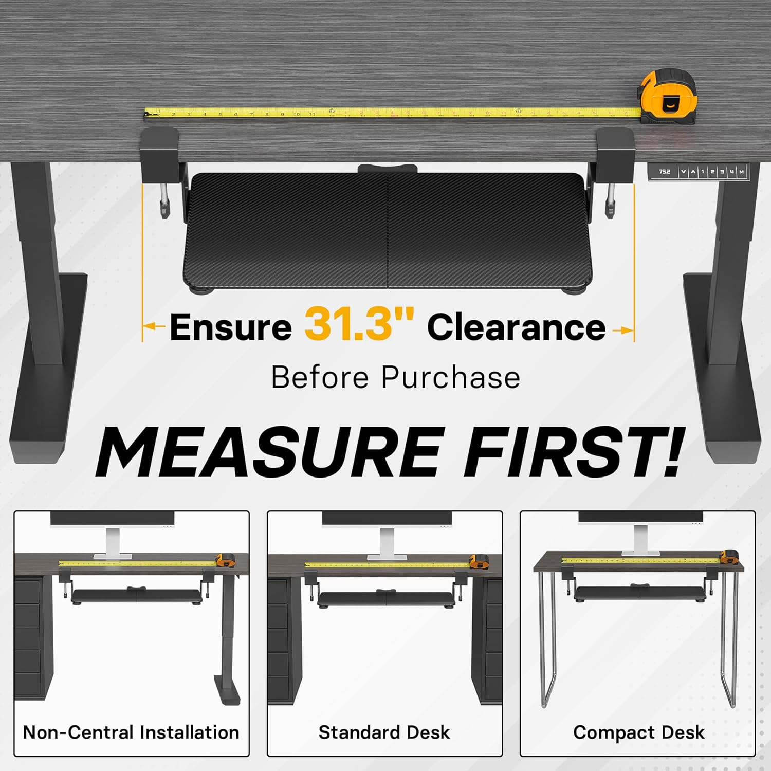 BONTEC KMT01 Under Desk Keyboard Tray, Pull-Out Keyboard & Mouse Platform with C-Clamp, 25.6 x 11.8 in Space-Saving Ergonomic Slide-Out Drawer, Black Carbon Fiber