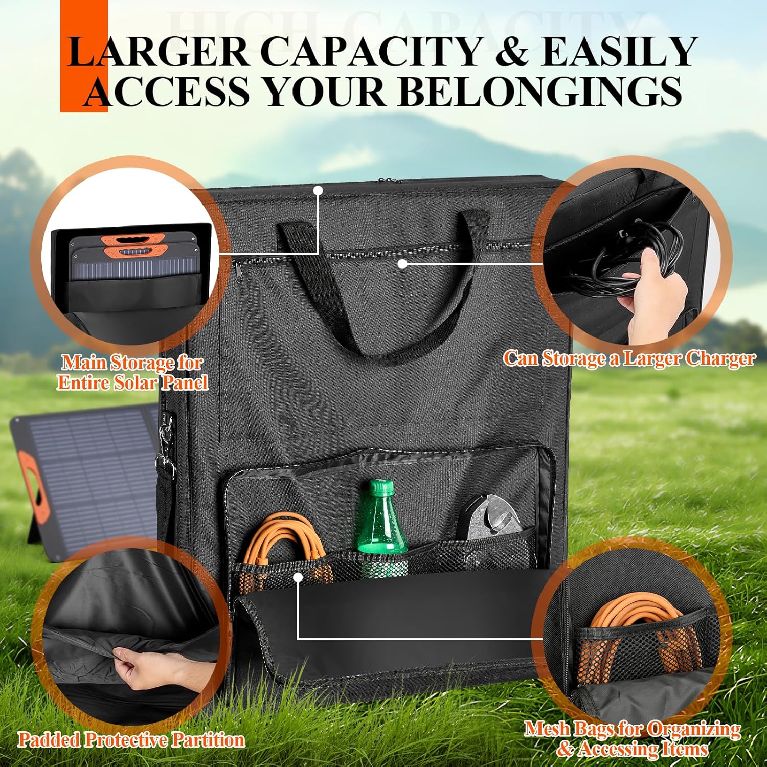 Bag for Portable Solar Panel 100w 200w,Waterproof Solar Panel Carrying Case Compatible with Jackery Solarsaga,Padded Travel Solar Protector Case with Accessory Pocket