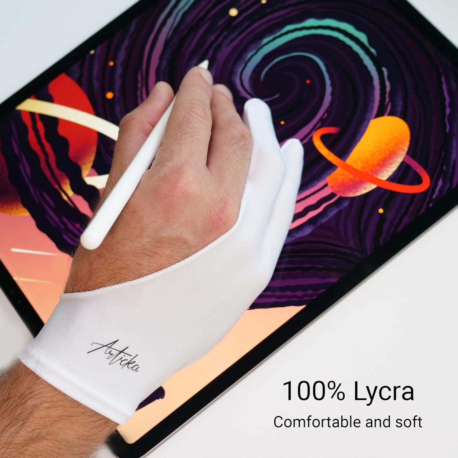 Articka Artist Glove for Drawing Tablet, iPad (Smudge Guard, Two-Finger, Reduces Friction, Elastic Lycra)